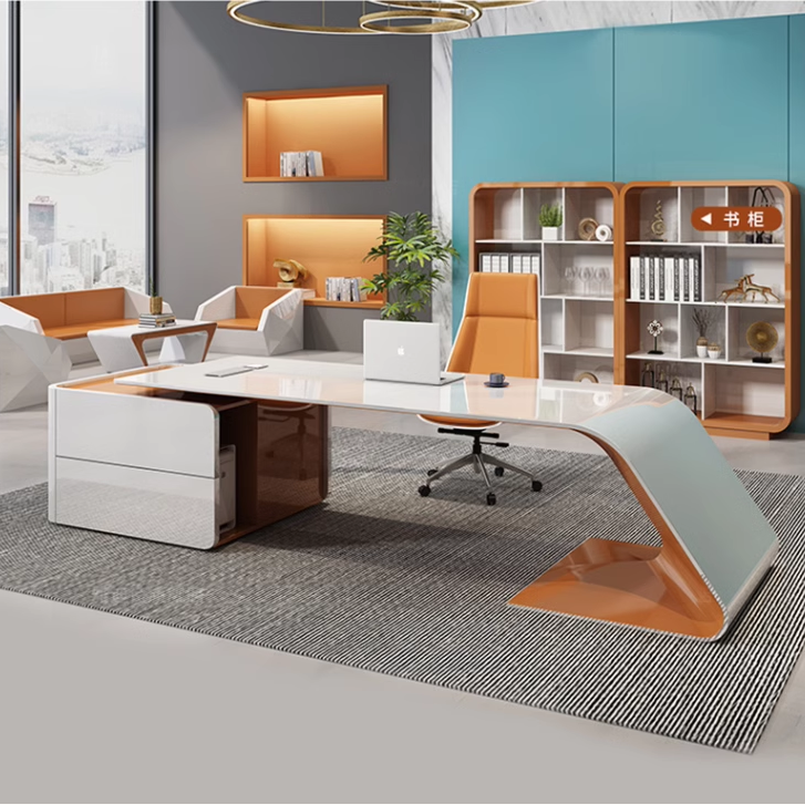 时尚烤漆老板办公桌个性创意总裁大班台简约现代主管经理桌椅组合