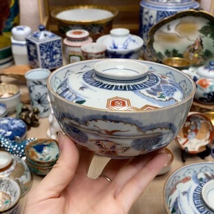 柿右卫门 双款 手绘青花 内外绘 老盖碗