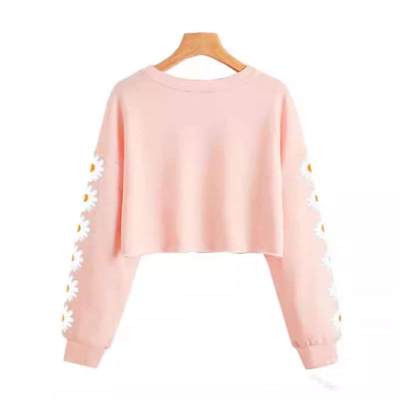 Womens solid color round neck chrysanthemum long-sleeved