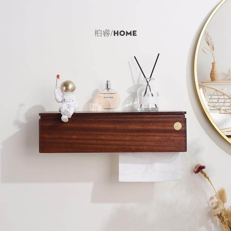 实木卫生间抽纸盒壁挂纸巾盒大容量厕纸置物架厕所家用免打孔