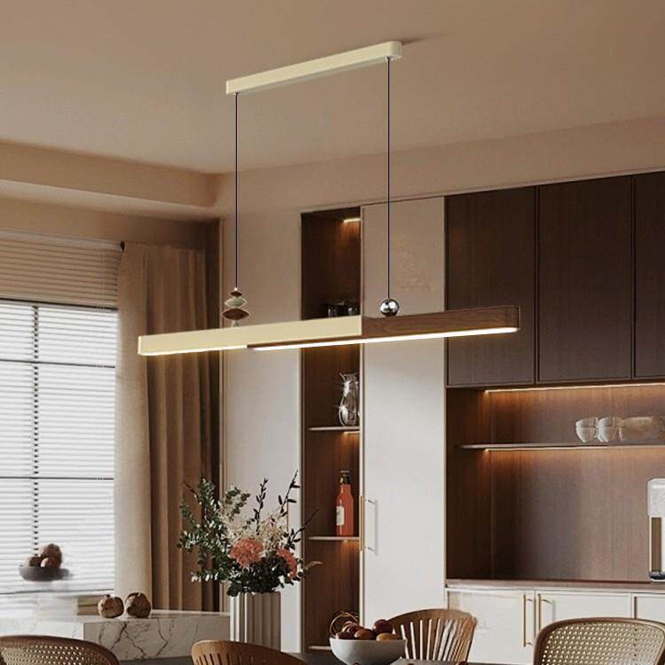 中古风餐厅吊灯法式复古胡桃木色客厅灯创意设计感一字长条吧台灯