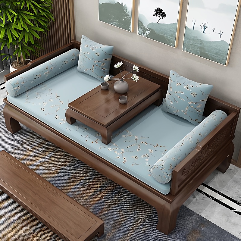 罗汉床小户型三件套新中式家具菠萝格老榆木禅意沙发床客厅贵妃塌