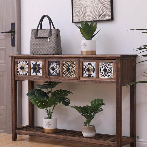 美式实木玄关柜复古彩绘斗柜装饰阳台置物花架客厅靠墙窄长条桌子