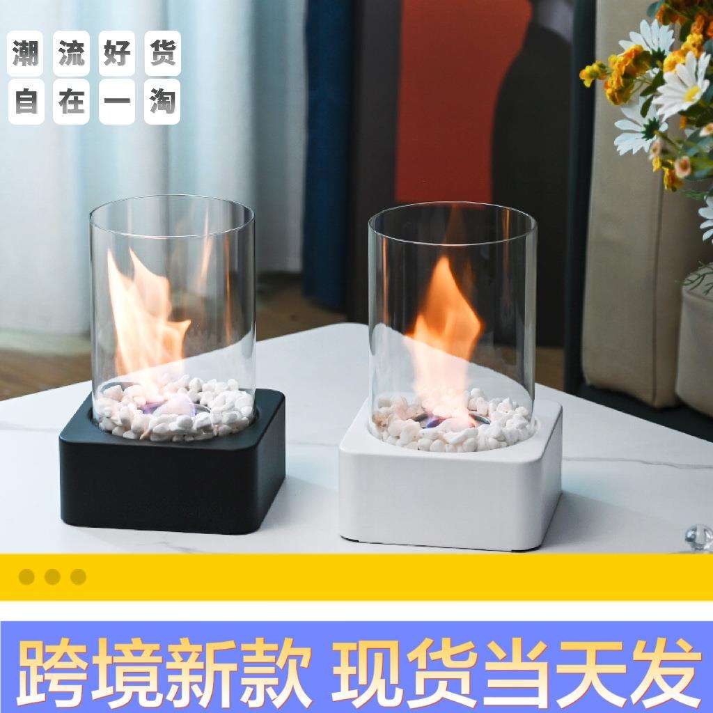 桌面方形酒精壁炉室内现代金属火炉黑色便携真火壁炉户外火炉跨境图片