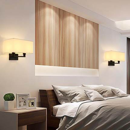 跨境新款美式卧室壁灯布艺客厅led灯酒店床头灯中式客房宾馆壁灯