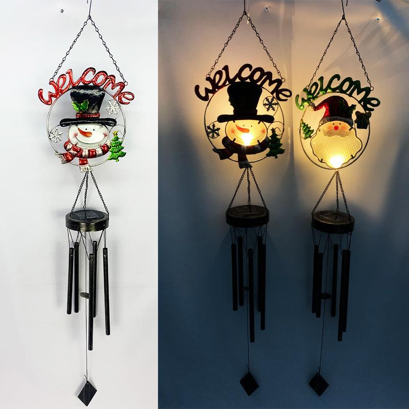 新款太阳能庭院灯铁艺镂空圣诞风铃挂件LED户外园林景观装饰灯