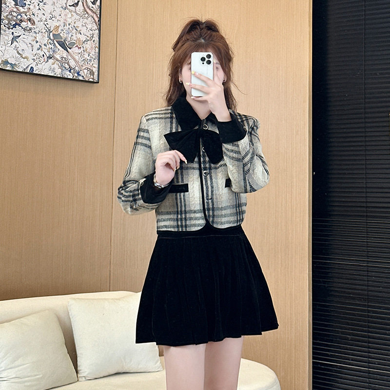 秋新品韩版大码女装微胖mm显瘦气质时尚西装外套半身裙显瘦套装