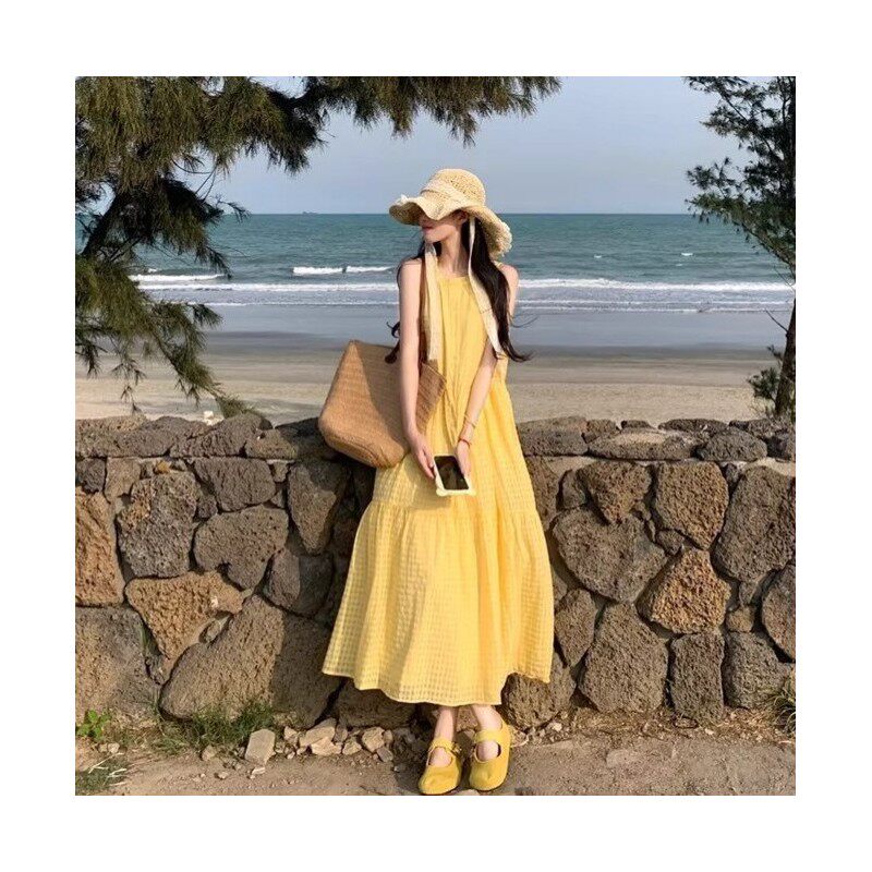 海边度假温柔风黄色格子