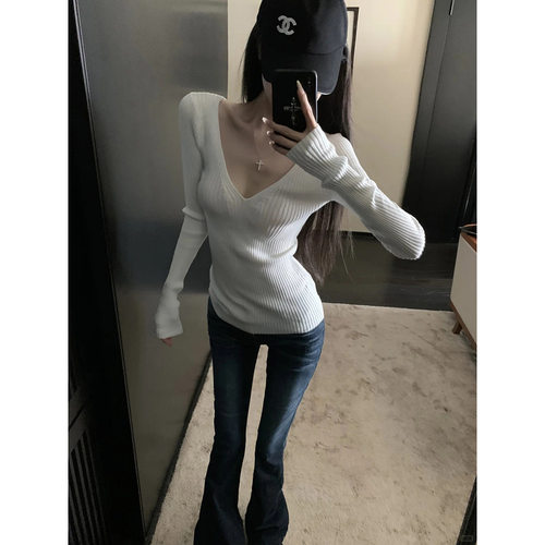 纯欲辣妹V领针织衫女秋冬