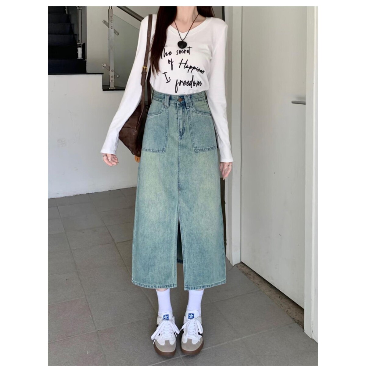 欧货牛仔半身裙女春秋夏2026新款开叉高腰包臀a字中长复古小个子