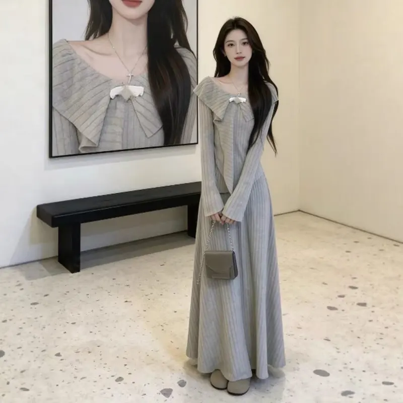 【磨毛】法式上衣针织毛衣半身裙套装女2025新春新款小个子