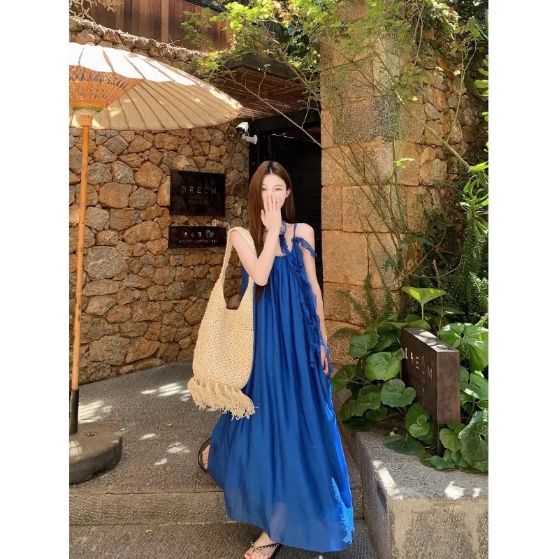 克莱因蓝色吊带连衣裙子女夏季云南大理三亚旅游穿搭海边度假长裙