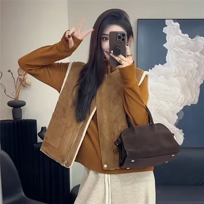 麂皮绒皮毛一体马甲背心女2026新款小个子外穿洋气时髦坎肩