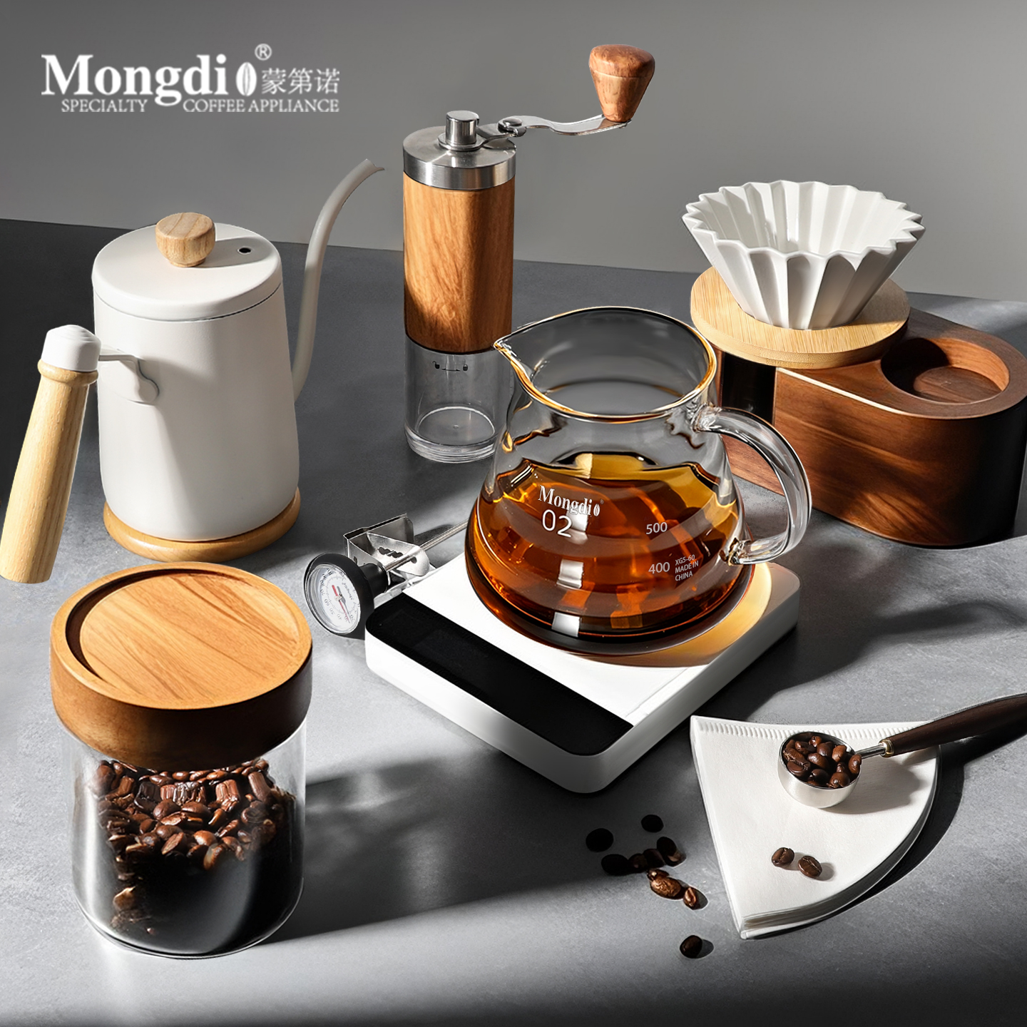 Mongdio手冲咖啡壶套装手磨咖啡机V60滤杯分享壶手冲咖啡器具家用