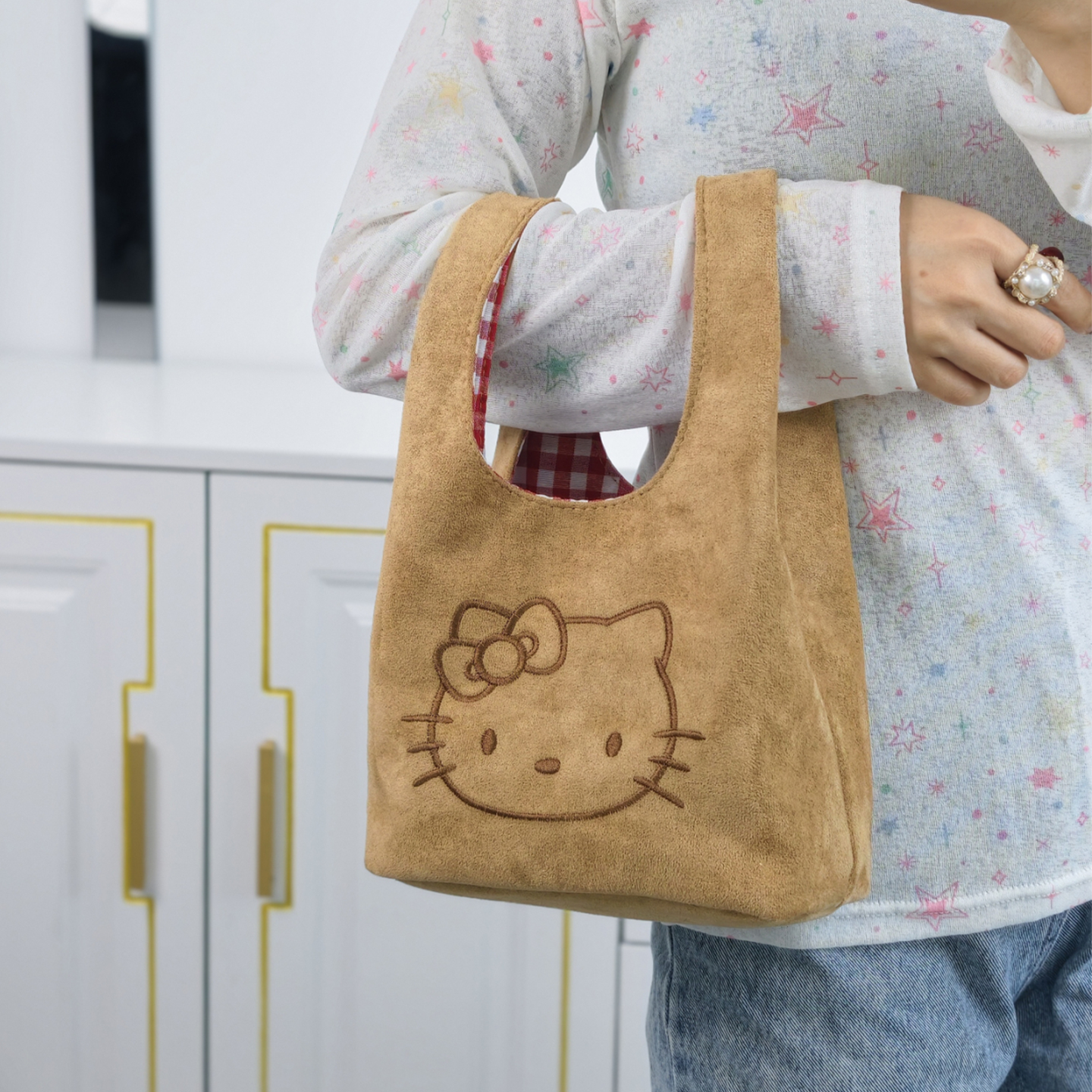 韩系可爱卡通猫咪刺绣帆布包女手提包便携收纳通勤包托特包收纳包