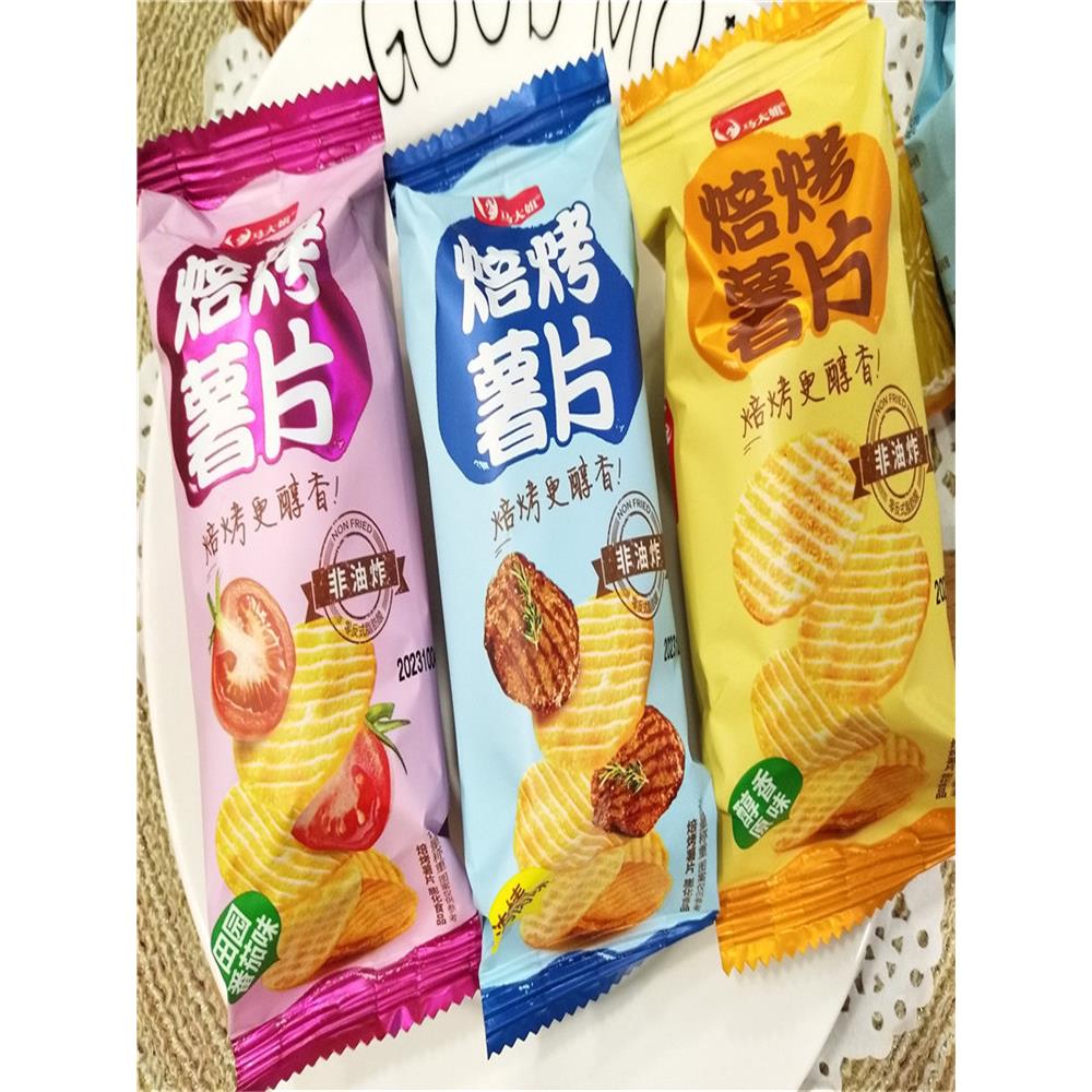 马大姐焙烤薯片醇香原味浓情烤肉味田园番茄味零食食品散装500g