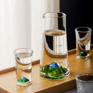 千里江山青绿白酒具分酒器酒壶白酒杯观山杯水晶玻璃冰山家用套装