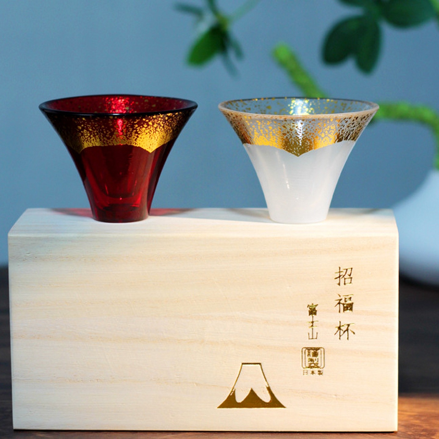 日式金箔招福杯清酒杯主人杯子耐热玻璃品茶杯木盒轻奢小酒杯礼盒