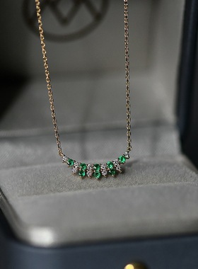 S925纯银镀18k金祖母绿锆石项链