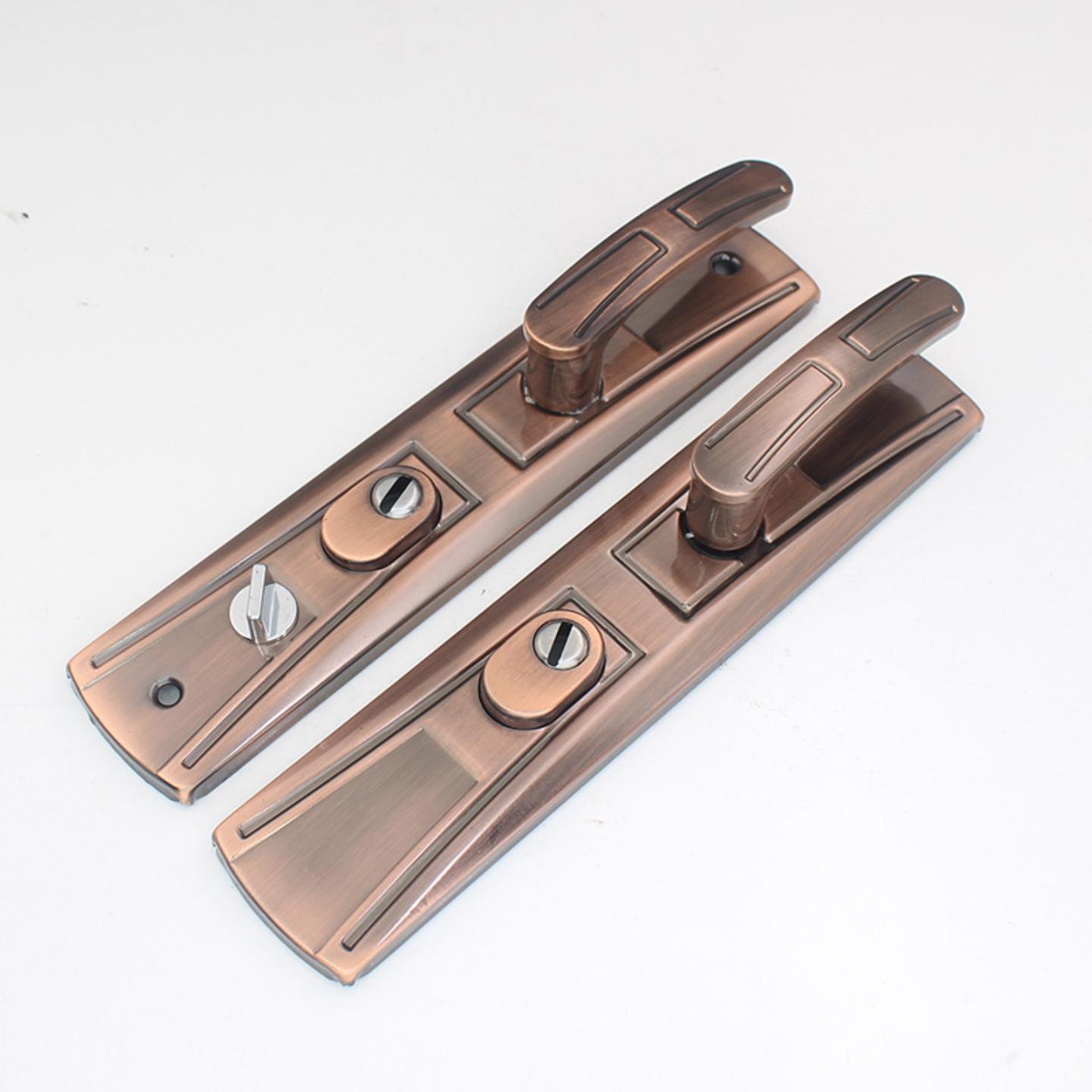 仿铜防盗门拉手 把手高档仿古红铜色欧式门锁 铁面板塑料把手