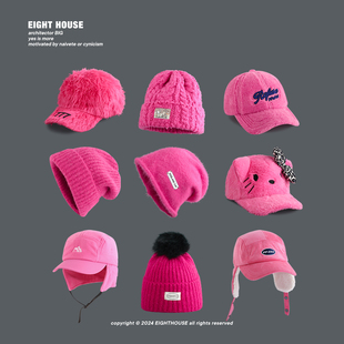 针织帽学生百搭保暖雷锋帽棒球帽 显白ins秋冬季 玫红系列 2024新款
