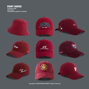 软顶鸭舌帽显脸小渔夫帽子 显白棒球帽男女2025新款 红色系列 韩版