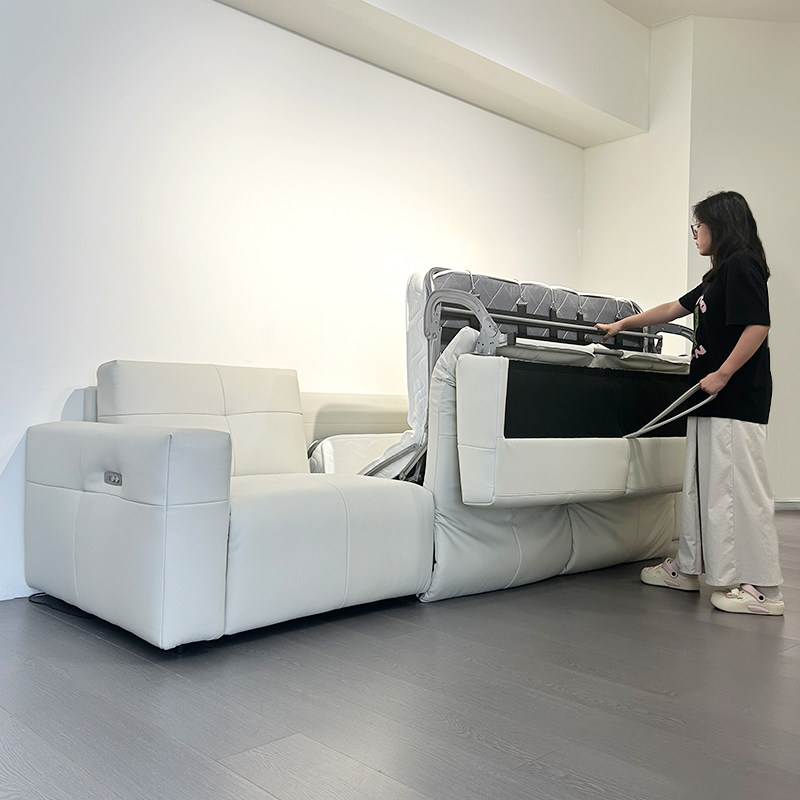 高端真皮翻转沙发床折叠二合一体两用2025新款客厅电动多功能沙发