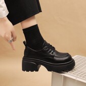 皮鞋 厚底女士法式 增高 软底不累脚jk鞋 女款 乐福鞋 真皮黑色2026新款