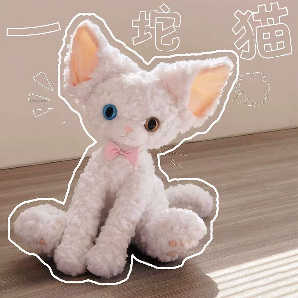 日本正版德文白猫异瞳卷毛猫公仔小猫咪毛绒玩偶蓝瞳送女友礼物