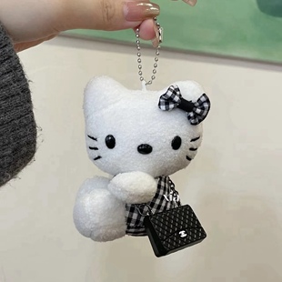 日本正版hellokitty挂件大小姐黑白可爱kt毛绒公仔玩偶包包挂饰