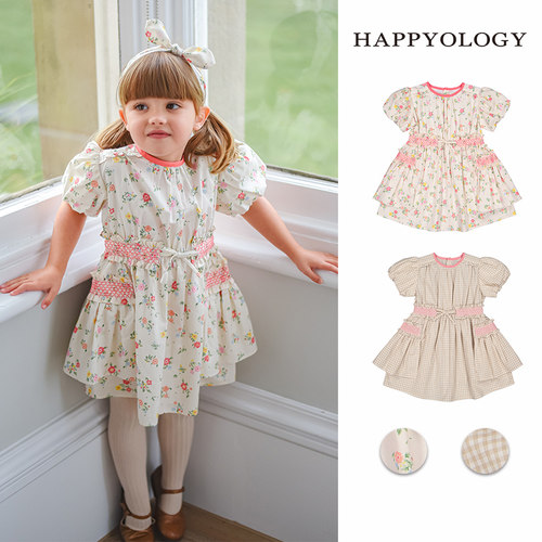 Happyology英国女童碎花连衣裙短袖裙子英伦司马克裙子儿童连身裙