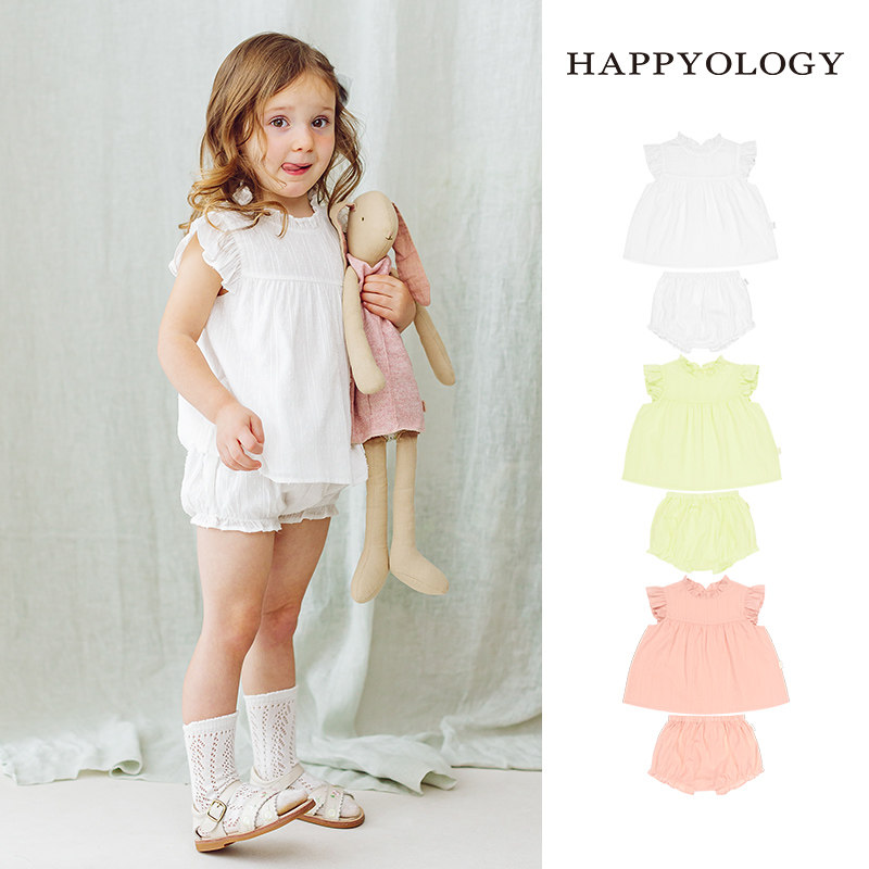Happyology英国儿童春夏新品小飞袖童装花边立领套装肌理女童上衣,童装/婴儿装/亲子装,套装,淘宝优惠券,粉丝福利购,淘宝优惠卷