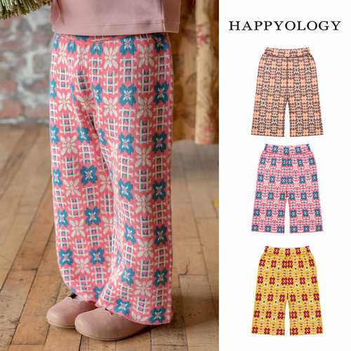 Happyology英国儿童裤装女童新品九分裤弹力花卉裤装毛线毛织裤子