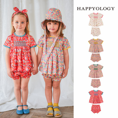 Happyology英国女童夏季短袖套装宝宝衣服碎花上衣短裤两件套