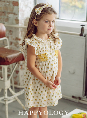 Happyology英国儿童春夏款女童连身裙司马克荷叶边裙子公主连衣裙