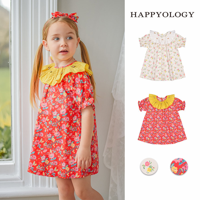 Happyology英国女童连衣裙有机棉英伦印花司马克绣花领裙子夏新款,童装/婴儿装/亲子装,连衣裙,淘宝优惠券,粉丝福利购,淘宝优惠卷