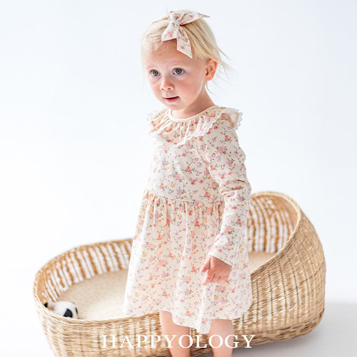 Happyology英国女童长袖碎花连衣裙大翻领连身裙长袖春夏儿童裙子