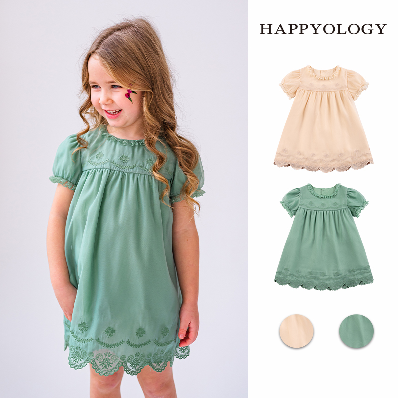 Happyology英国女童夏季气质纱裙连衣裙女宝宝洋气绣花蕾丝公主裙