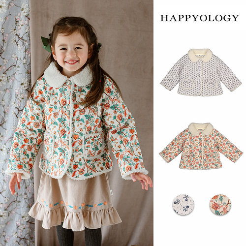 Happyology英国女童加绒棉服冬季儿童棉衣宝宝棉袄保暖羊羔绒外套