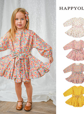 Happyology英国女童长袖连衣裙碎花有机棉裙子儿童英伦春季连身裙