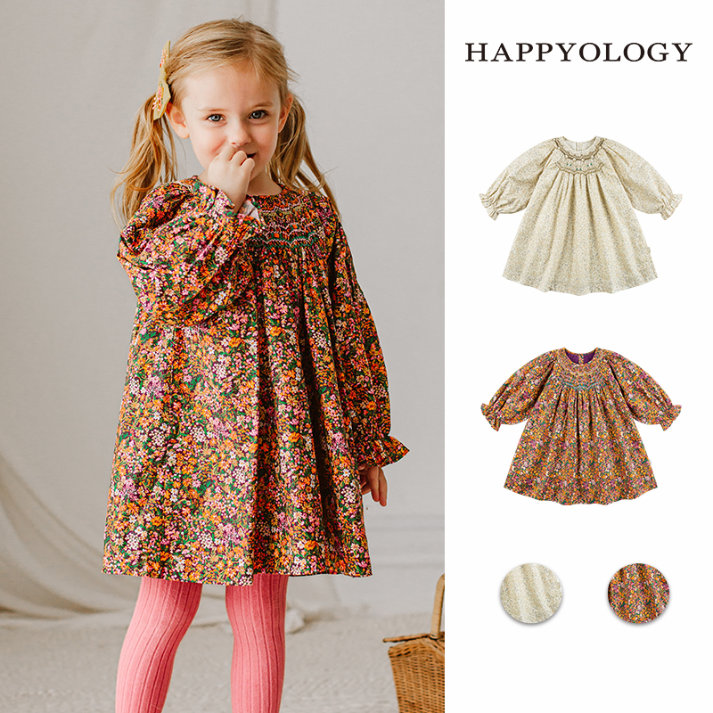 Happyology英国儿童司马克绣花童装裙子连身裙女童休闲童装连衣裙