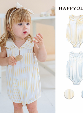 Happyology英国宝宝夏季无袖纯棉连体衣婴幼儿三角爬