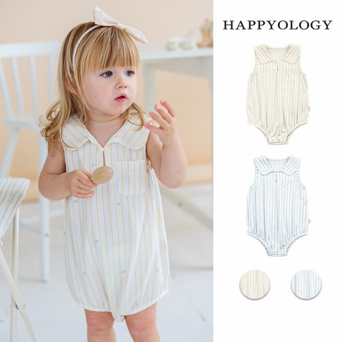Happyology英国宝宝夏季无袖纯棉连体衣婴幼儿三角爬