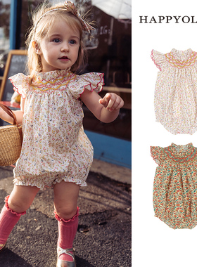 Happyology英国儿童新品春夏司马克哈衣婴幼儿宝宝女童连体衣爬服