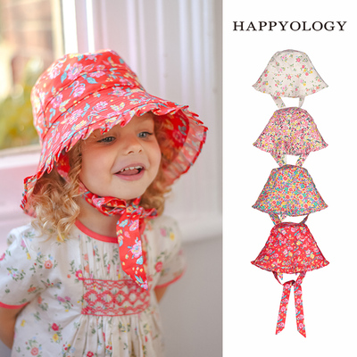 Happyology英国女童太阳帽碎花大檐帽儿童春季英伦新品帽子