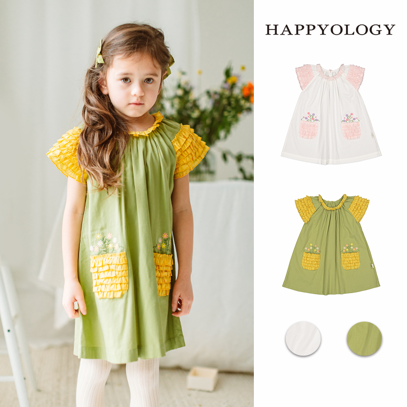 Happyology英国女童短袖连衣裙英伦裙子儿童夏季刺绣连身裙木耳边