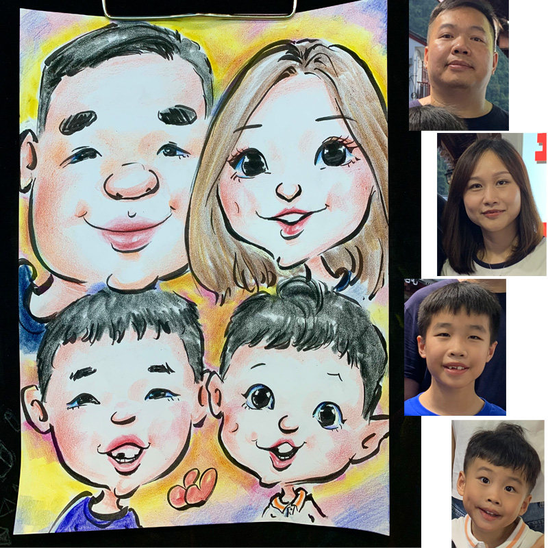 夸张漫画 情侣爆笑趣味真人肖像似颜绘手绘纸质 人气绘画全家福