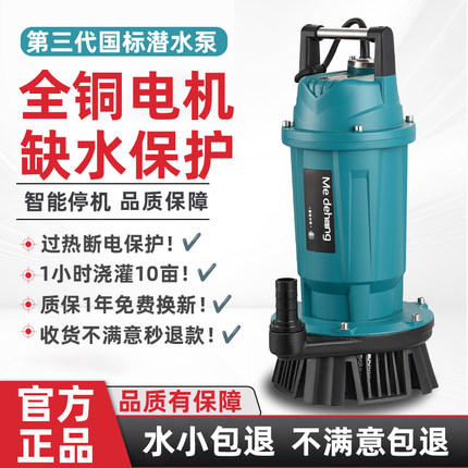 国标潜水泵220v家用浇菜园农田灌溉1寸2寸高扬程大流量抽水泵3代