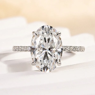 3克拉椭圆形鸽子蛋D色莫桑群镶满钻四爪钻戒925银镀金钻石戒指