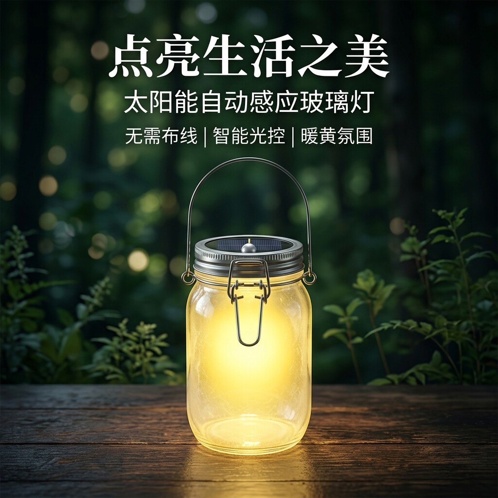 太阳能梅森罐灯庭院LED梅森摆摊玻璃瓶手提落地磁铁开关DIY装饰灯